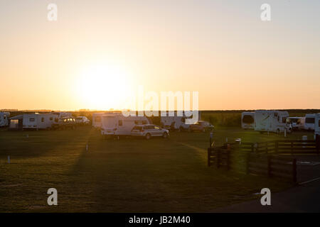 Beadnell Bay campsite, Northumberland, UK. Stock Photo