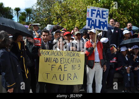 QUITO, ECUADOR - MAY 07, 2017: An unidentified people protest to get decent work with designation and not contract by Ecuadorian government.
