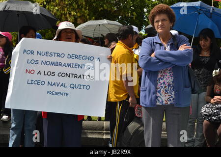 QUITO, ECUADOR - MAY 07, 2017: An unidentified people protest to get decent work with designation and not contract by Ecuadorian government.
