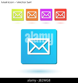 Image of various colorful mail icons isolated on a white background. Stock Photo