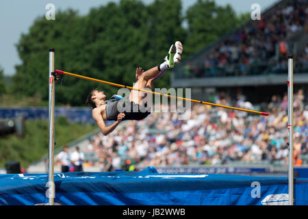 Gianmarco TAMBERI competing in the men's high jump at the 2016 Diamond League, Alexander Stadium, Birmingham, UK, 6th June 2016. Stock Photo