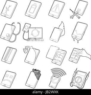 Repair phones fix icons set, outline style Stock Vector