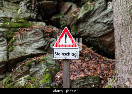 Achtung Steinschlag Selketal-Stieg Harz Stock Photo