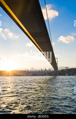 The Bosphorus Bridge which connects Europe and Asia, Istanbul Stock Photo