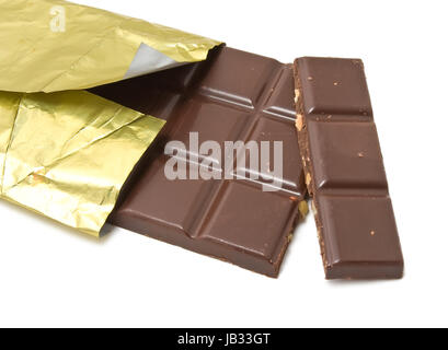 Chocolate bars in gold cover isolated on white background Stock Photo