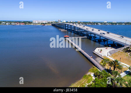 Florida Ormond Beach,Halifax River,Bailey Riverbridge Gardens,aerial overhead view from above,West Granada Boulevard Bridge,FL170510d01 Stock Photo