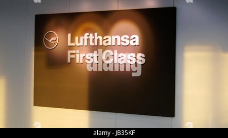 FRANKFURT, GERMANY - SEPTEMBER 9th, 2014: Lufthansa First Class Lounge entrance Stock Photo