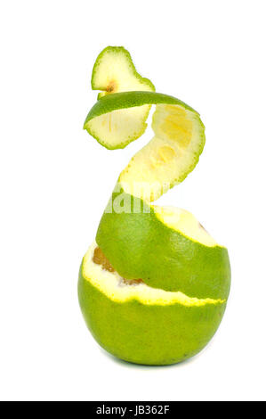Orange half peeled with its peel over the fruit isolated on white background Stock Photo