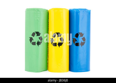 Bags for different recyclable garbage. Isolated on white background Stock Photo