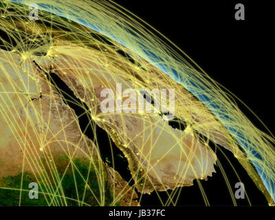 Network concept with Arabian peninsula viewed from space. Highly detailed planet surface with city lights. Elements of this image furnished by NASA. Stock Photo