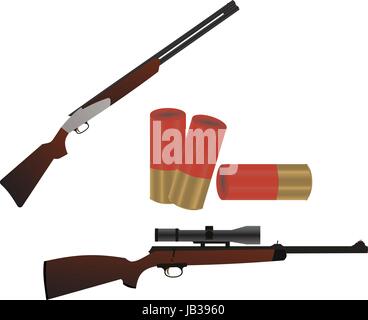 Flat set of weapons guns and rifles isolated on white background vector illustration Stock Vector