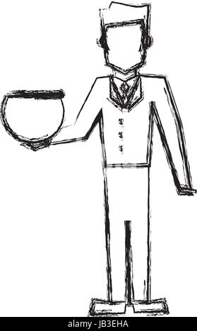 vet man with empty bowl fish sketch Stock Vector