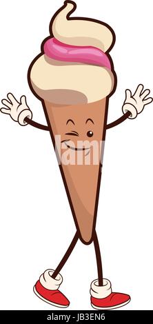 kawaii ice cream cone wafer food image Stock Vector