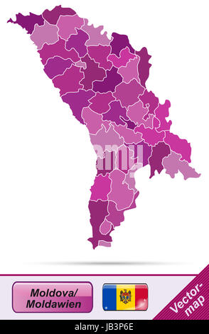 Moldawien in  Europa als Grenzkarte mit Grenzen in Violett. Durch die ansprechende Gestaltung fügt sich die Karte perfekt in Ihr Vorhaben ein. Stock Photo