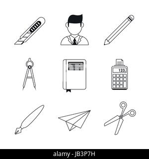 monochrome silhouette with study icons Stock Vector