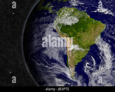 South America region on planet Earth from space with stars in the background. Elements of this image furnished by NASA. Stock Photo