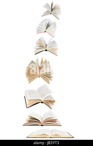 stack of flying books isolated on white background Stock Photo