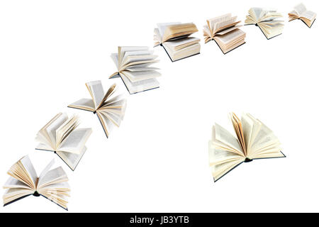 arch of flying books isolated on white background Stock Photo