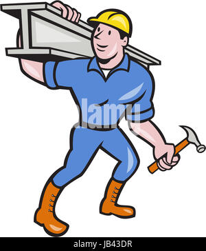 Illustration of construction steel worker carrying i-beam girder viewed ...