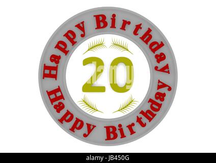 red lettering Happy Birthday in a gray circle around a big yellow number as the age Stock Photo