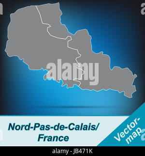 Nord-Pas-de-Calais in Frankreich als Grenzkarte mit Grenzen  Durch die ansprechende Gestaltung fügt sich die Karte perfekt in Ihr Vorhaben ein. Stock Photo