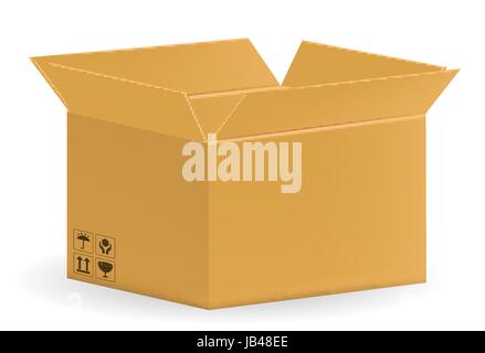 real opened corrugated carton box on a white background Stock Vector