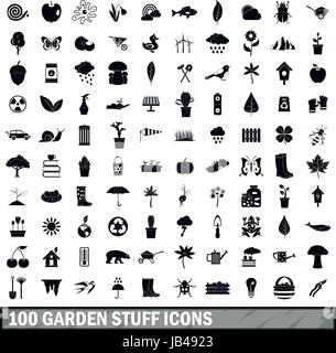 100 garden stuff icons set, simple style  Stock Vector