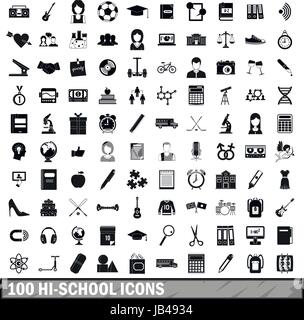 100 hi-school icons set, simple style  Stock Vector