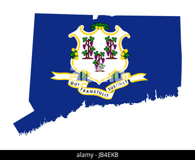 State of Connecticut flag map isolated on a white background, U.S.A. Stock Photo
