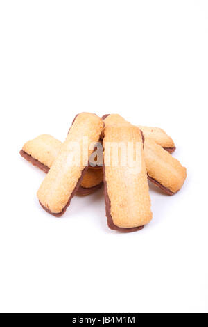 buttery biscuits with chocolate centre isolated on a white background Stock Photo