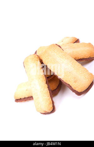 buttery biscuits with chocolate centre isolated on a white background Stock Photo