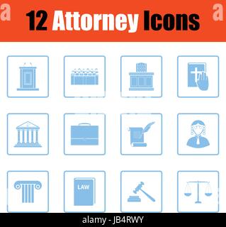 Set of attorney  icons. Blue frame design. Vector illustration. Stock Vector