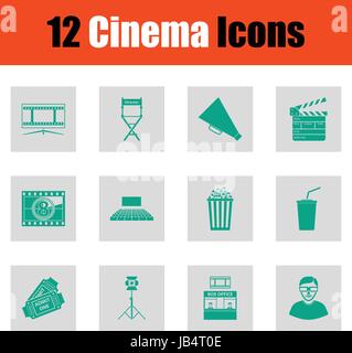 Set of cinema icons. Green on gray design. Vector illustration. Stock Vector