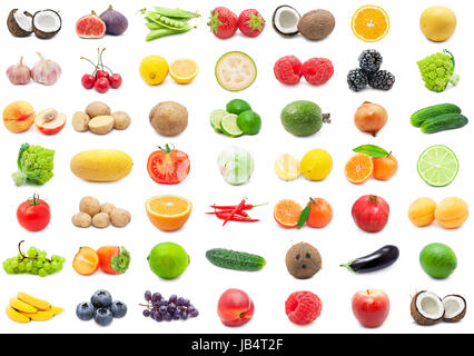 Collection of various fruits and vegetables isolated on white background Stock Photo