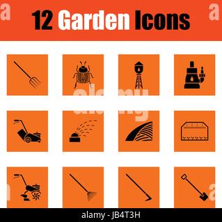 Set of gardening icons. Orange design. Vector illustration. Stock Vector