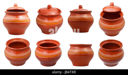 set of earthenware pots isolated on white background Stock Photo