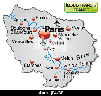 Inselkarte der Region Île-de-France in Frankreich Stock Photo