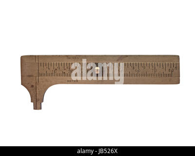 vintage heavy patina brass caliper over white, clipping path Stock Photo
