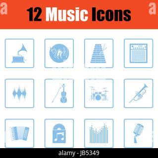Music icon set. Blue frame design. Vector illustration. Stock Vector