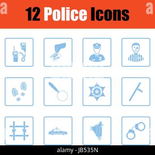 Set of police icons. Blue frame design. Vector illustration. Stock Vector