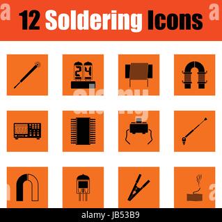 Set of twelve soldering  icons. Orange design. Vector illustration. Stock Vector
