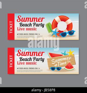 summer beach party invitation ticket template background Stock Vector