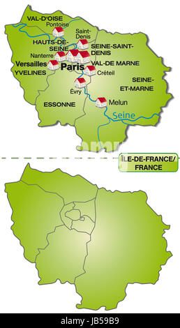 Karte der Region Île-de-France mit Departements Stock Photo