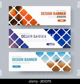 Design of white web banners with rhombuses for photos. Template in diagonal elements, text and button. Vector illustration. Set Stock Vector