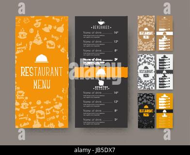 set of coffee narrow menu for a cafe or restaurant. A flyer template with hand drawings and a wavy strip. Vector illustration Stock Vector