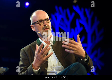 Peter Wohlleben German forester and author speaking on stage at Hay Festival 2017 Hay-on-Wye Powys Wales UK Stock Photo