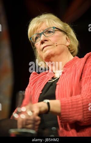 Polly Toynbee journalist speaking on stage at Hay Festival of Literature and the Arts 2017 Hay-on-Wye Powys Wales UK Stock Photo