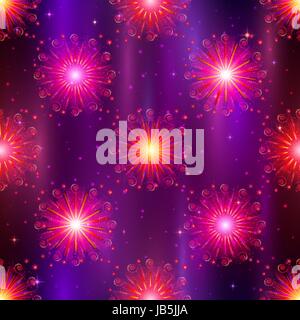 Firework background seamless, lilac and violet on night sky. Pattern for holiday design. Vector eps10, contains transparencies Stock Vector