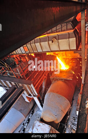 steel buckets to transport the molten metal Stock Photo