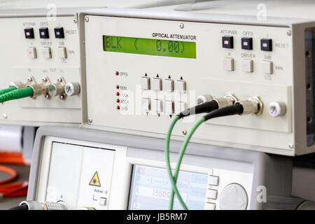 Modern fiber optic testing equipment - analyzer on white background Stock Photo